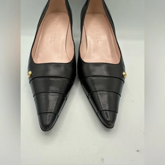 Chanel kitten heels brown leather pumps shoes classic - Picture 4 of 11